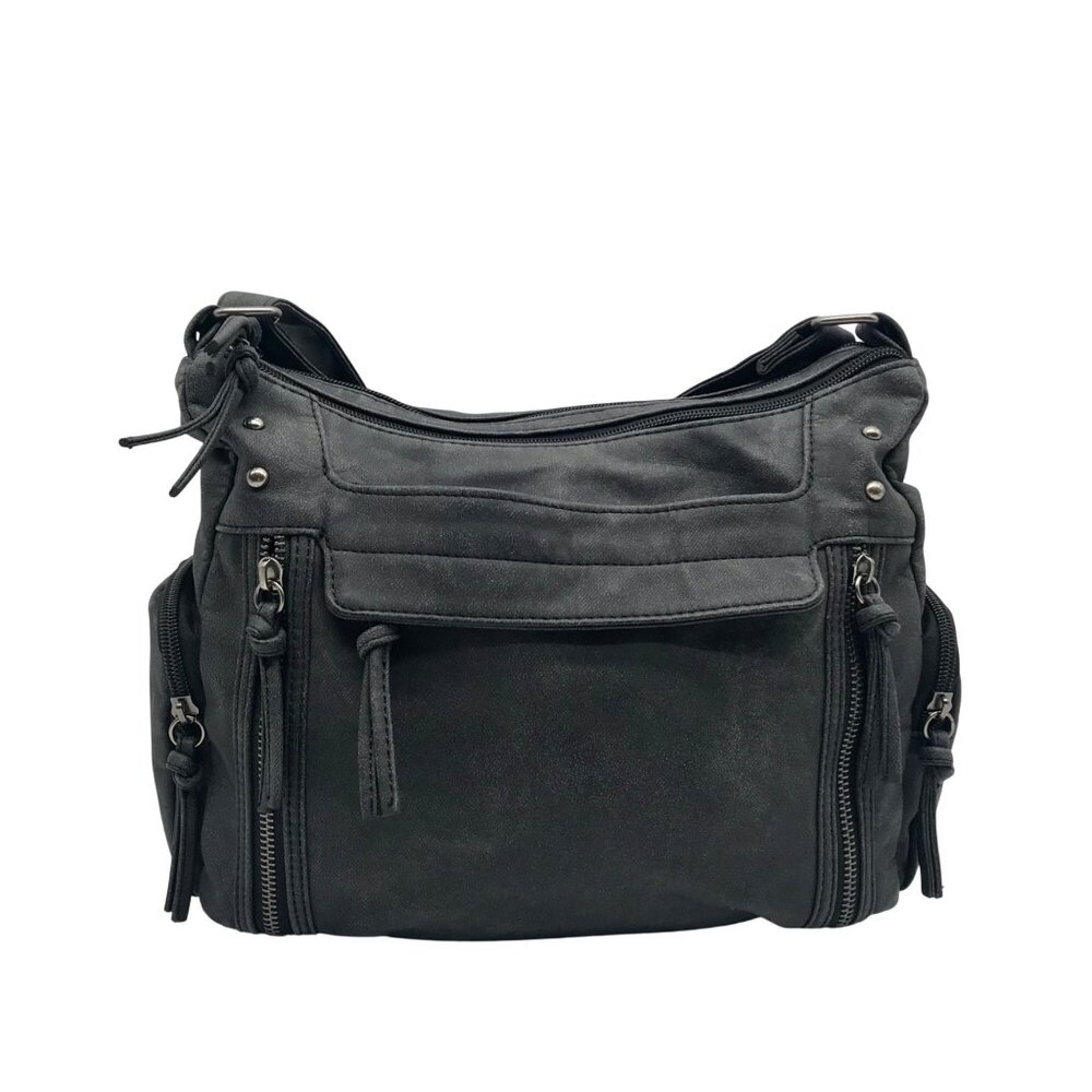 Bueno Dark Gray Fabric Multiple Pocket Crossbody Bag
